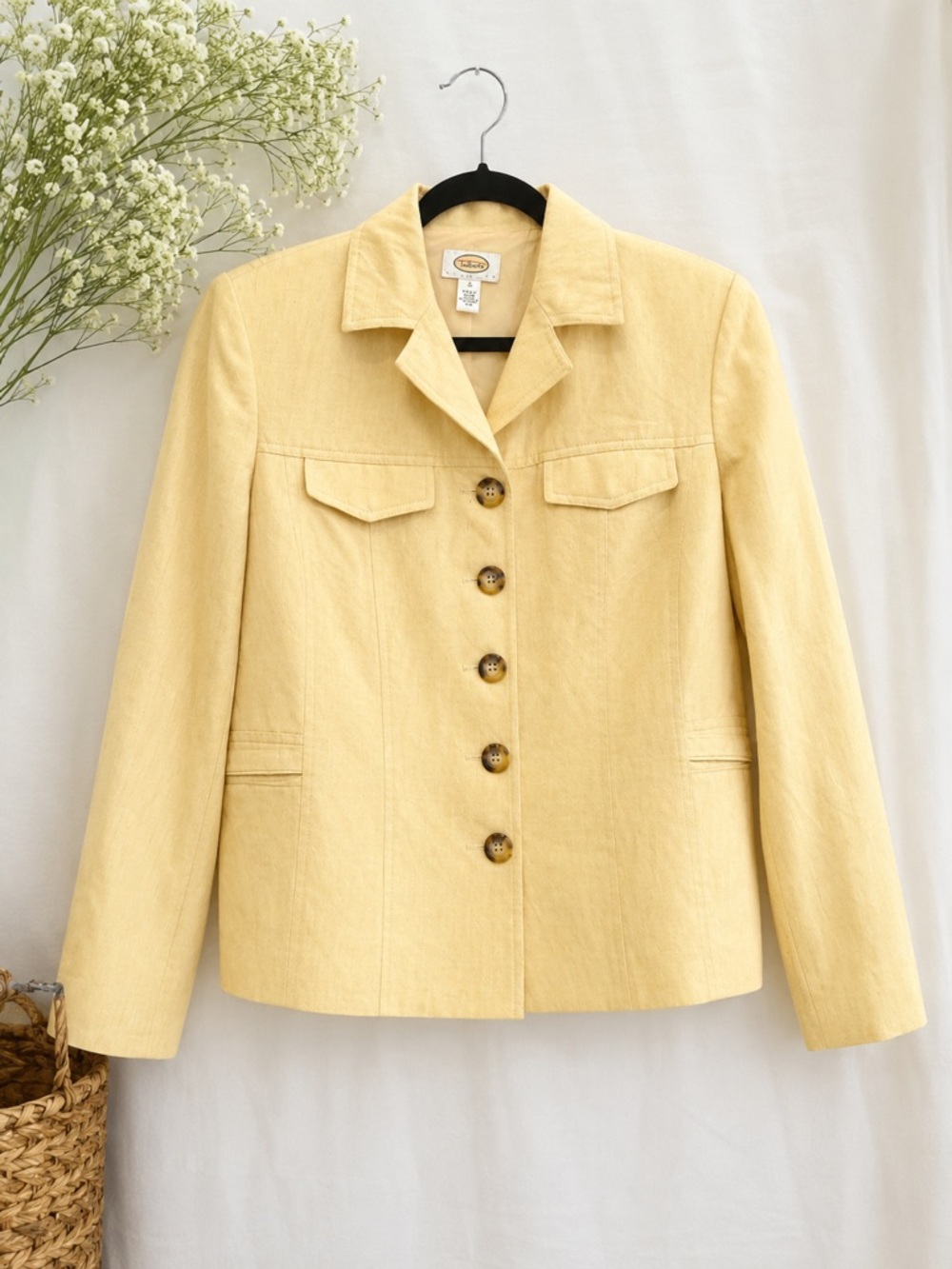 Talbots Petites Silk Linen Blend Utility Jacket Size 12 Pale Yellow